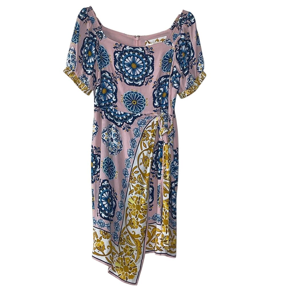 Maeve By  Anthropologie  Resort Faux Wrap Dress Size 12 Off Shoulder Floral Pink